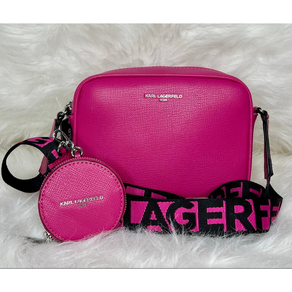 karl lagerfeld bold pink crossbody bag with matching coin purse